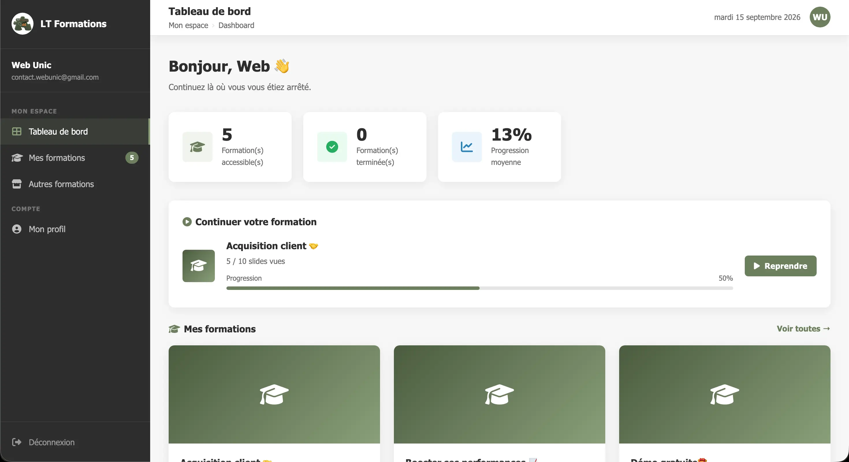Création plateforme de formation en ligne LT Formations - Portfolio WebUnic Valence