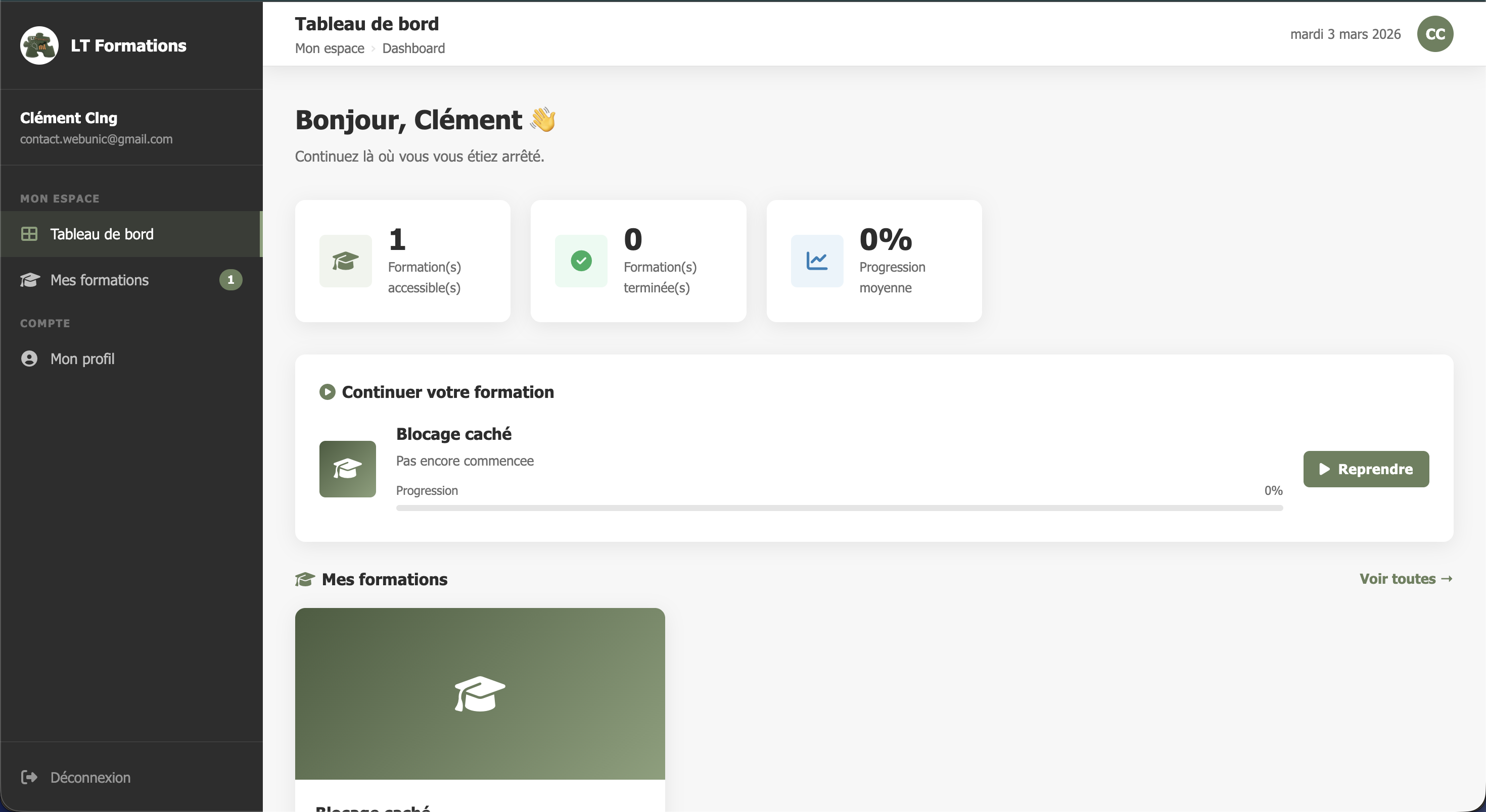 Création plateforme de formation en ligne LT Formations - Portfolio WebUnic Valence